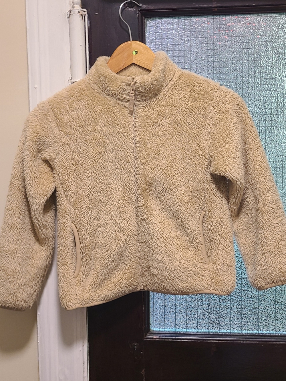 Uniqlo Kids Plush Zip-Up Hoodie in Beige